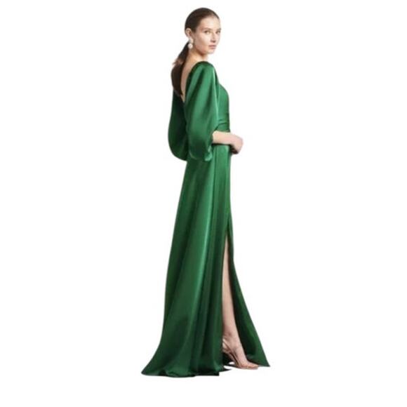 Sachin + Babi Emerald Green Size 10 Angelina Cutout Balloon Sleeve Gown NWT - Picture 4 of 11